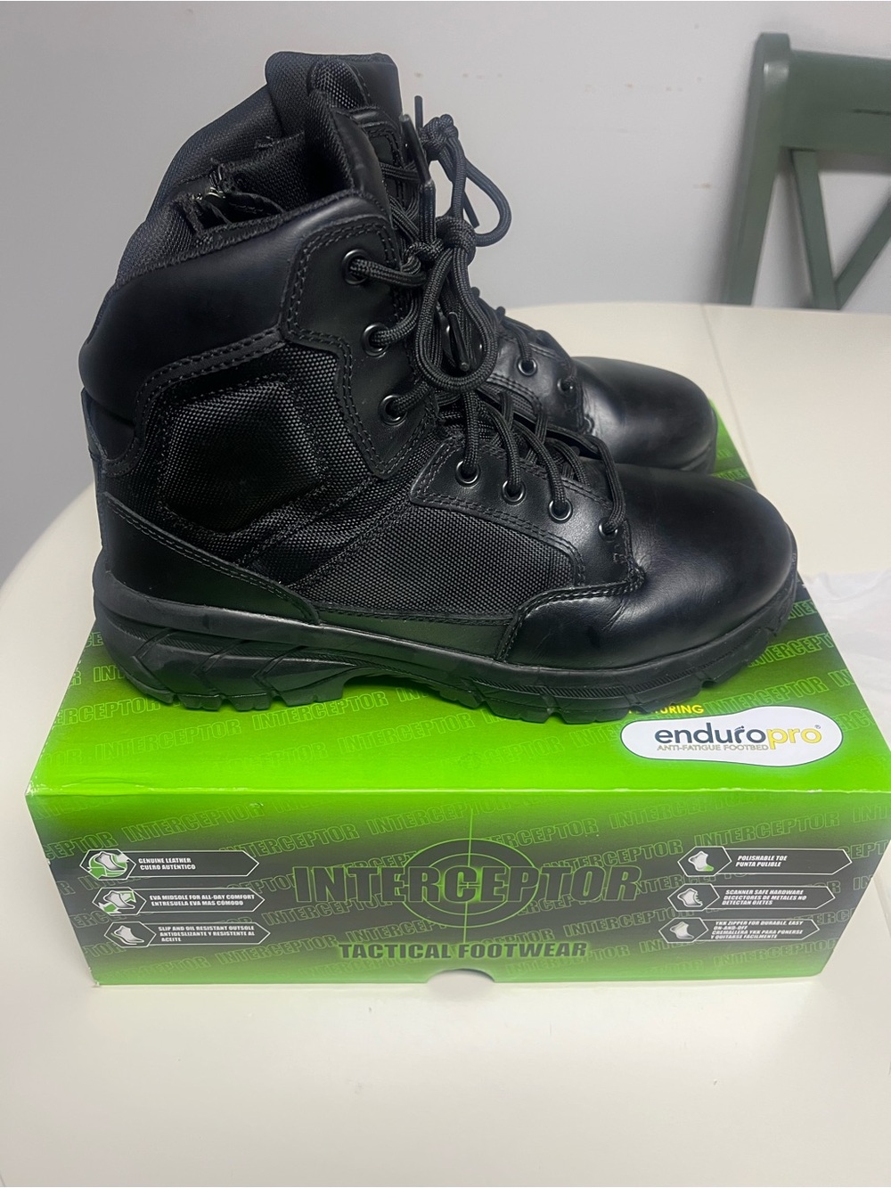 Interceptor Men's Size 9 Guard Zippered 6" Soft Toe Tactical Work Boots Leather